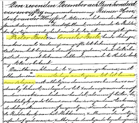 Afb. Notariële overeenkomst van 7 december 1854