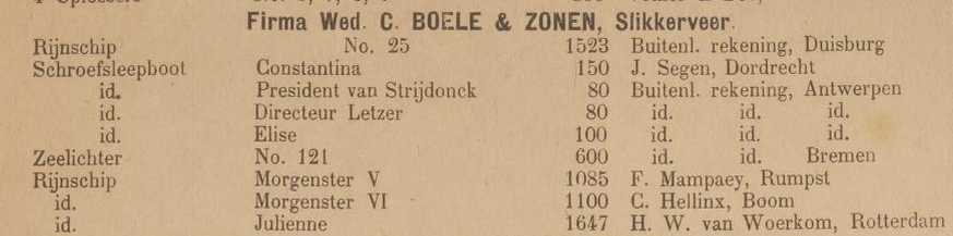 Afb. Te water gelaten schepen bij de Wed. C. Boele in 1906