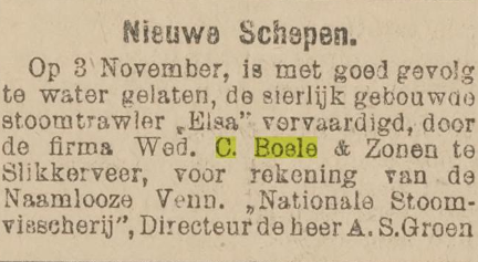Afb. Artikeltje uit het Dagblad Scheepvaart, 6 november 1904
