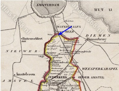 Afb.:Kaartje Ouder-Amstel 1868