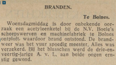 Afb. Krantenartikel ontploffing acetyleenketel
