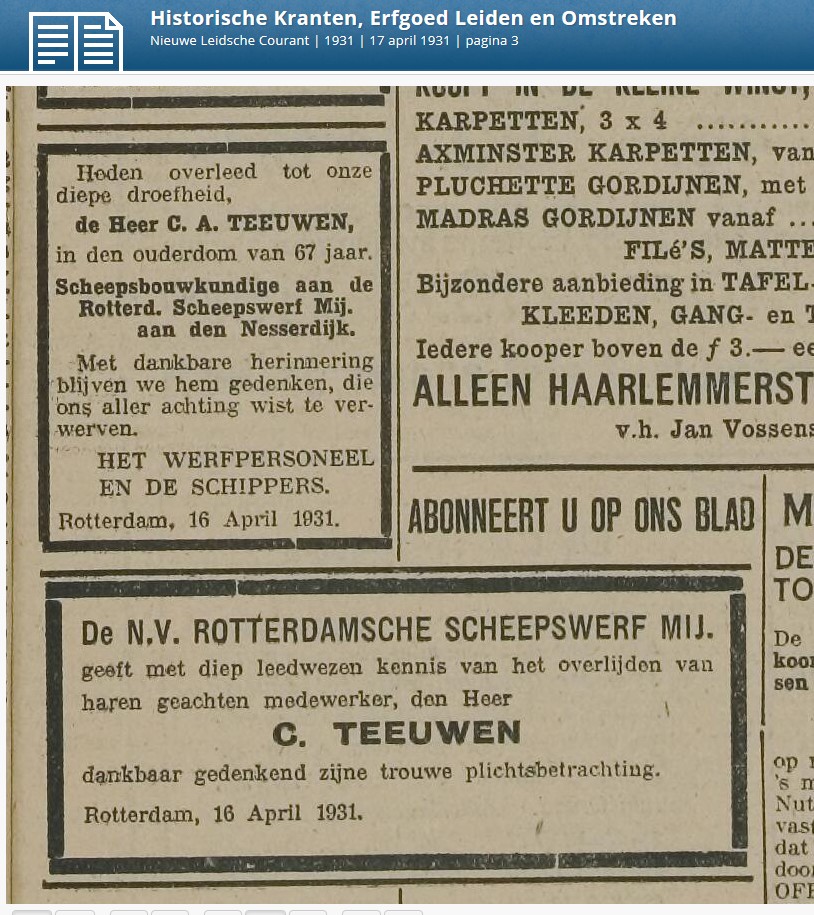 Afb.: Rouwadvertenties C. Teeuwen