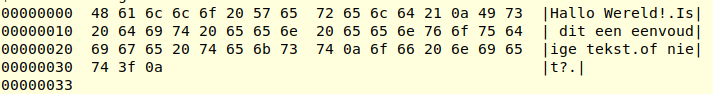 Afb.: Dezelfde eenvoudige tekst, maar dan als hexdump.